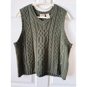 Crossroads Vintage Y2K Cable Knit Sweater Vest Silk Cotton Green Womens Large